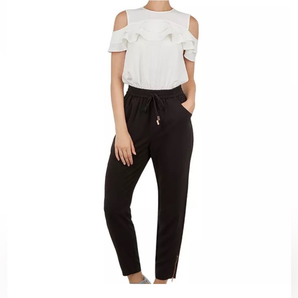 Ted Baker Black And Cream Ruffle Jumpsuit